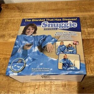 Snuggie Blue Fleece Blanket with Sleeves Washable Super Soft One Size Adult
